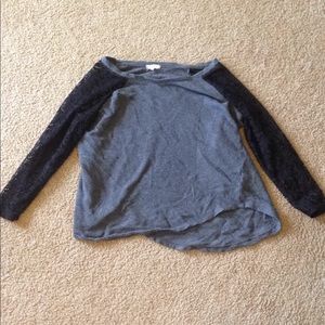 Grey top with black lace sleeves